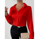 Cross-Border European and American Clothing Satin Shirt Women's Satin Imitation Silk Long-Sleeved Shirt European and American Export Cross-Border Women's Clothing