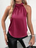 Amazon 2026 European and American Cross-Border Foreign Trade Summer New Satin Vest for Women, Solid Color Off-Shoulder Halter Neck Sleeveless Top