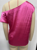 2026 Spring Solid Color Satin Imitation Silk Irregular Off-Shoulder One-Neck Pullover Sleeveless Shirt for Women European and American Fashion