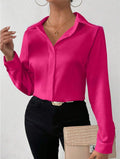 Cross-Border European and American Clothing Satin Shirt Women's Satin Imitation Silk Long-Sleeved Shirt European and American Export Cross-Border Women's Clothing
