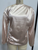 Amazon Cross-Border European and American New Women's Satin Shirt Spring and Summer Asymmetrical Long-Sleeved Slope Collar Shirt Top