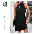 Vestido Midi Sem Manga em Cetim com Decote — Moda Europeia e Americana