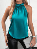 Amazon 2026 European and American Cross-Border Foreign Trade Summer New Satin Vest for Women, Solid Color Off-Shoulder Halter Neck Sleeveless Top