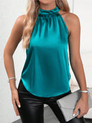 Amazon 2026 European and American Cross-Border Foreign Trade Summer New Satin Vest for Women, Solid Color Off-Shoulder Halter Neck Sleeveless Top