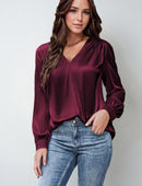 2026 Amazon Hot-Selling Women's Clothing Satin Pleated Long-Sleeve Top V-Neck Casual Loose Satin Commuter Shirt