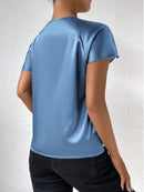 2026 European and American Foreign Trade Cross-Border Supply Summer Satin Short-Sleeve Top with Satin Twist, Solid Color, Loose Fit, Versatile Women's Top