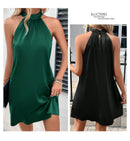 Vestido Midi Sem Manga em Cetim com Decote — Moda Europeia e Americana