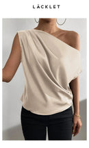 2026 Spring Solid Color Satin Imitation Silk Irregular Off-Shoulder One-Neck Pullover Sleeveless Shirt for Women European and American Fashion