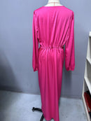 Cross-Border Amazon Women's New Slit Dress Spring and Summer Lantern Sleeve Asymmetrical Long-Sleeved Satin Dress