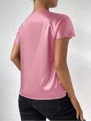 2026 European and American Foreign Trade Cross-Border Supply Summer Satin Short-Sleeve Top with Satin Twist, Solid Color, Loose Fit, Versatile Women's Top