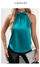 Amazon 2026 European and American Cross-Border Foreign Trade Summer New Satin Vest for Women, Solid Color Off-Shoulder Halter Neck Sleeveless Top