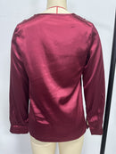 2026 Amazon Hot-Selling Women's Clothing Satin Pleated Long-Sleeve Top V-Neck Casual Loose Satin Commuter Shirt
