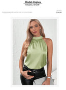 Amazon 2026 European and American Cross-Border Foreign Trade Summer New Satin Vest for Women, Solid Color Off-Shoulder Halter Neck Sleeveless Top