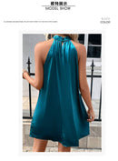 Vestido Midi Sem Manga em Cetim com Decote — Moda Europeia e Americana
