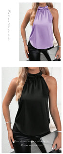 Amazon 2026 European and American Cross-Border Foreign Trade Summer New Satin Vest for Women, Solid Color Off-Shoulder Halter Neck Sleeveless Top
