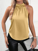 Amazon 2026 European and American Cross-Border Foreign Trade Summer New Satin Vest for Women, Solid Color Off-Shoulder Halter Neck Sleeveless Top