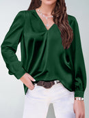 2026 Amazon Hot-Selling Women's Clothing Satin Pleated Long-Sleeve Top V-Neck Casual Loose Satin Commuter Shirt