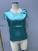 2026 European and American Foreign Trade Cross-Border Supply Summer Satin Short-Sleeve Top with Satin Twist, Solid Color, Loose Fit, Versatile Women's Top
