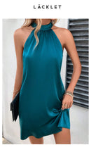 Vestido Midi Sem Manga em Cetim com Decote — Moda Europeia e Americana