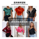 Cross-Border European and American Clothing Satin Shirt Women's Satin Imitation Silk Long-Sleeved Shirt European and American Export Cross-Border Women's Clothing