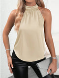 Amazon 2026 European and American Cross-Border Foreign Trade Summer New Satin Vest for Women, Solid Color Off-Shoulder Halter Neck Sleeveless Top