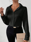 Cross-Border European and American Clothing Satin Shirt Women's Satin Imitation Silk Long-Sleeved Shirt European and American Export Cross-Border Women's Clothing
