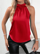 Amazon 2026 European and American Cross-Border Foreign Trade Summer New Satin Vest for Women, Solid Color Off-Shoulder Halter Neck Sleeveless Top