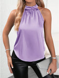 Amazon 2026 European and American Cross-Border Foreign Trade Summer New Satin Vest for Women, Solid Color Off-Shoulder Halter Neck Sleeveless Top