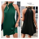 Vestido Midi Sem Manga em Cetim com Decote — Moda Europeia e Americana