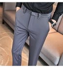 Calças de vestido dos homens novo fino respirável sólido casual alta elástica magro ajuste terno calças streetwear roupas masculinas