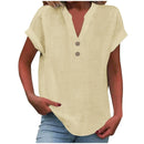 Cor pura botão até decote em v manga curta camisa de rayon de bambu verão moda feminina camisa de botão casual negócios topo
