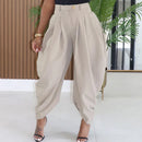 Calças Cargo Harem Femininas de Cintura Média com Design Franzido, Estilo Casual Urbano, Tendência 2026, Calças de Trabalho para Escritório