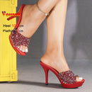 Chinelos femininos de verão, 10.5cm, plataforma antiderrapante, lantejoulas, sapatos de salto alto para mulheres, sandálias vermelhas de luxo