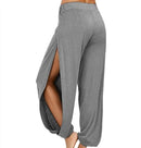 Moda feminina calças de yoga cintura alta fenda perna larga haren calças ginásio leggings casual sólido oco calças de treino ginásio casa wear