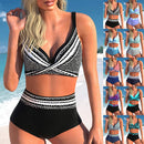 Conjunto de biquíni retrô estampado feminino, elástico alto, estampa preto e branco, regata, maiô de praia sexy feminino, novo, verão, S-5XL