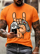 Camiseta Masculina Estilosa com Estampa de Controle de Videogame para Amantes de Jogos, Casual Diária de Manga Curta, Tendência Streetwear