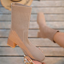 Moda feminina botas de tornozelo outono cor sólida sapatos estiramento malha meias botas femininas chunky deslizamento em sapatos de tamanho grande para mulher