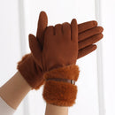 Women's Winter Gloves with Fleece Lining, Warm, Windproof, Cold-Resistant, Plush Decoration, Touchscreen Compatible, Suitable for Driving and Cycling, 1 Pair