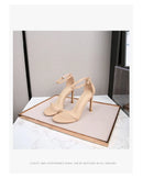 Moda tornozelo cinta ao ar livre sandálias para mulher 6cm 8cm 10cm verão salto alto preto banda estreita stiletto elegante senhoras sapatos