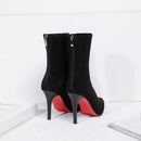 2023 outono inverno novo salto alto veludo botas curtas apontou toe cor sólida salto fino camurça versátil meias botas estiramento feminino