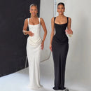 Suninheart Vestido maxi feminino branco Elegat com cadarço vestido fino formal para festa de casamento