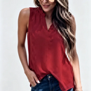Blusa Feminina Casual de Verão com Decote V, Sem Mangas, Cor Sólida, Detalhe Plissado e Caimento Solto para o Dia a Dia