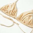 Conjunto de Biquíni Sexy com Detalhes Franzidos, Micro Biquínis Sólidos, Roupa de Banho Feminina, Moda Praia