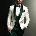 Personalizado novo branco e verde formal negócios terno masculino noivo padrinho festa de casamento baile masculino smoking 3 peça conjunto blazer colete p