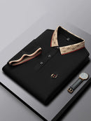 Camisa Polo Masculina Premium com Detalhes Listrados, Emblema Bordado, Tecido Respirável, Versátil para Trabalho e Ocasiões Casuais