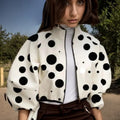 Moda impressão jaquetas para mulheres high street polka dot padrão lanterna manga zíper casaco curto casual gola alta jaqueta curta