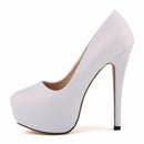 Sapatos Femininos de Salto Alto Sexy com Bico Redondo, Plataforma Casual de 14cm, Sapatos Vermelhos para Festa e Casamento, Tamanho Grande