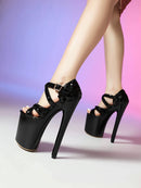 20cm super salto alto boate rainha glitter sapatos de dança cruz oco fivela plataforma verão palco mostrar sandálias lantejoulas feminino