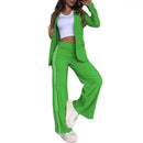2 pçs conjunto feminino formal casaco calças conjunto outono inverno mangas compridas jaqueta solta listrado perna larga casual terno outfit