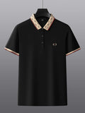 Camisa Polo Masculina Premium com Detalhes Listrados, Emblema Bordado, Tecido Respirável, Versátil para Trabalho e Ocasiões Casuais